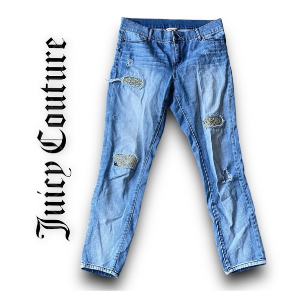 Juicy Couture Jeans Denim Distressed Sparkle Patch Size 8 - Picture 1 of 11